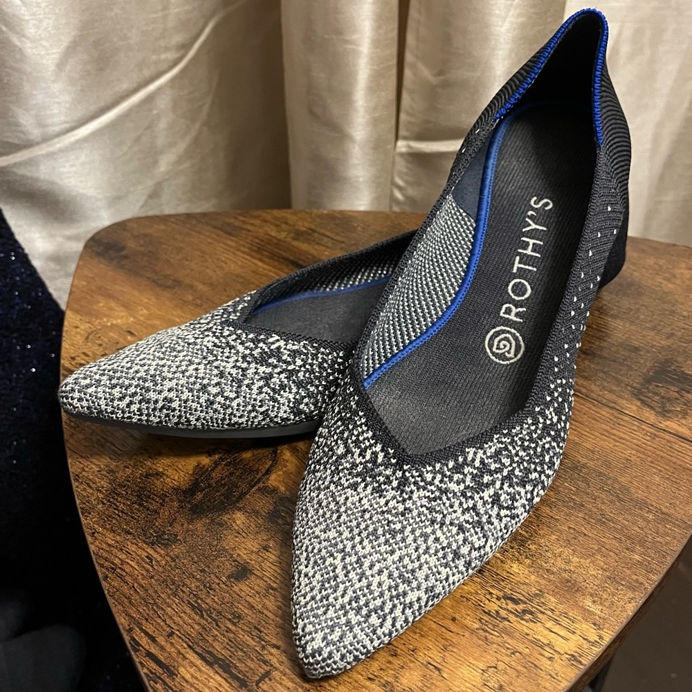 Rothys The Point Slate Metallic Sparkle Glitter Black Flats Shoes Ombré Speckled